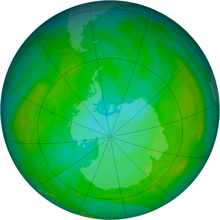 Antarctic ozone map for 08 January 1992